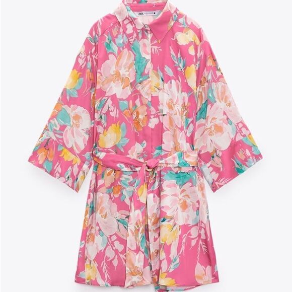 Zara PRINTED SATIN EFFECT SHIRTDRESS - Picture 3 of 9